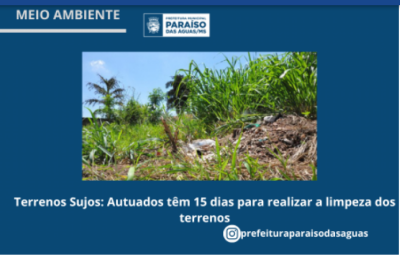 Imagem da notícia Moradores tem 15 dias para limpar terrenos sujos em Paraíso das Águas